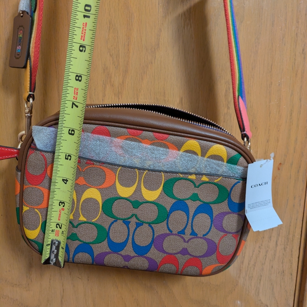 Coach Rainbow Signature Canvas Crossbody Bag - Multicolor with Brown Trim - Picture 8 of 9
